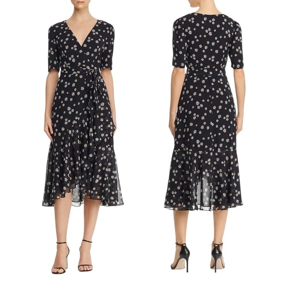 FAME AND PARTNERS Daisy Floral Wrap Short Sleeve Midi Dress - Picture 2 of 11